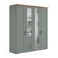 A four-door 200cm Wide Wiemann Truro Shaker style wardrobe with paneled doors in a muted sage green, featuring two mirrored glass doors and a natural wood top.