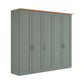 Five door 250cm Wide Wiemann Truro Shaker style wardrobe in Sage Green Finish with Bianco Oak Cornice
