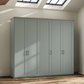 A tall five-door Wiemann Truro wardrobe or closet in a muted sage green color with a natural wood top Cornice Width 250cm