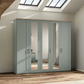 Wiemann Truro five-door wardrobe in a muted sage green color with three mirrored doors 