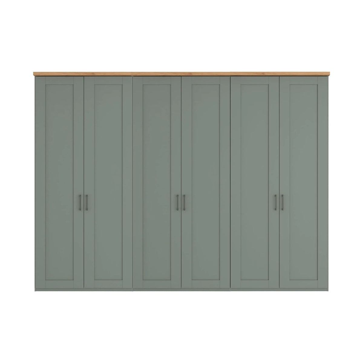 Wiemann Truro Large 6 Door Hinged Wardrobe in Sage Green colour with Oak Cornice Width 300cm Height 220cm
