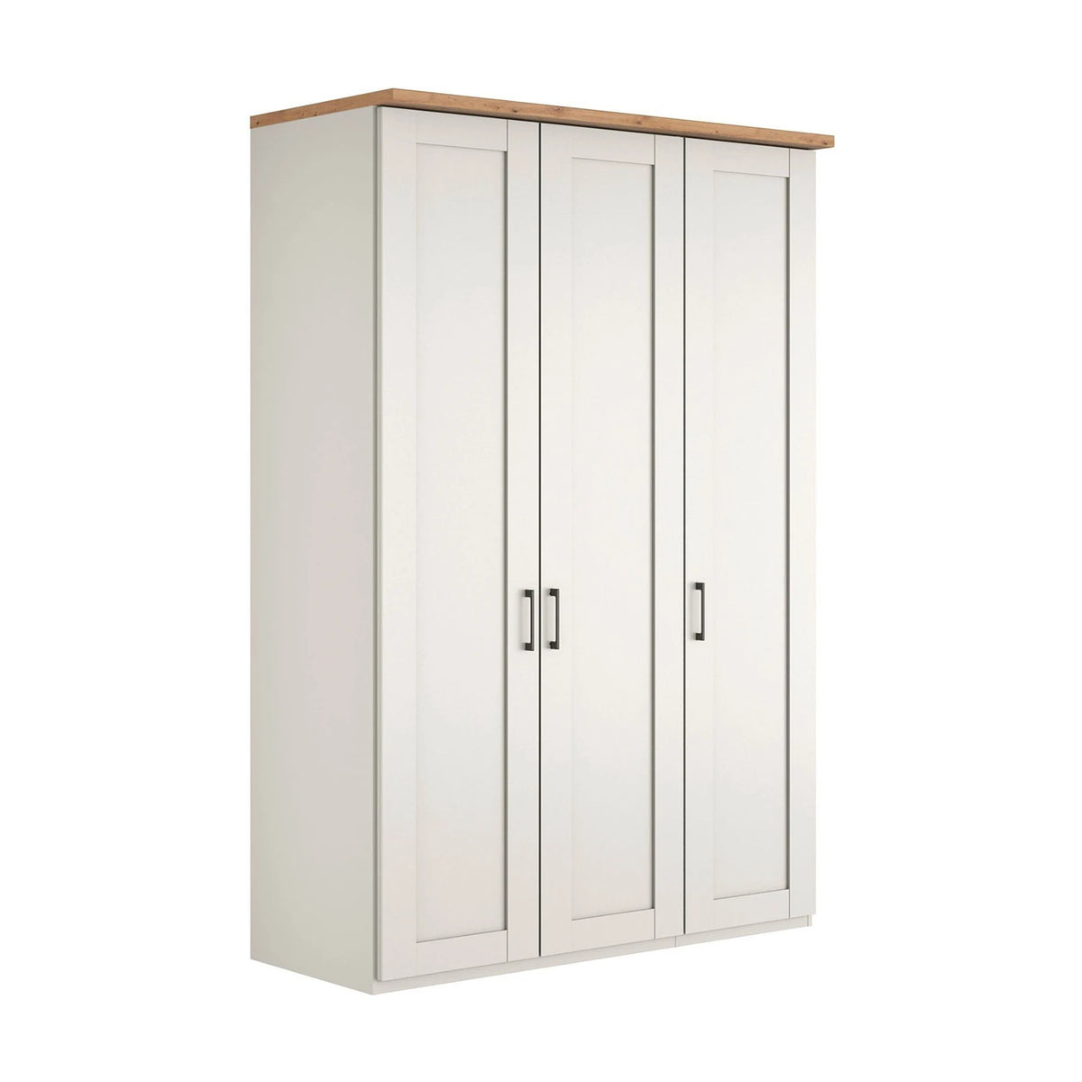 Wiemann Truro 150cm Wide 3 Door Hinged Wardrobe in White With Oak Cornice 