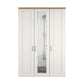 A tall white three-door Wiemann Truro wardrobe with a natural wood top and a central mirror door, shown against a plain white background.