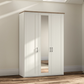 Wiemann Truro 150cm Wide 3 Door Hinged Wardrobe in White With Oak Cornice and Mirror on the middle door
