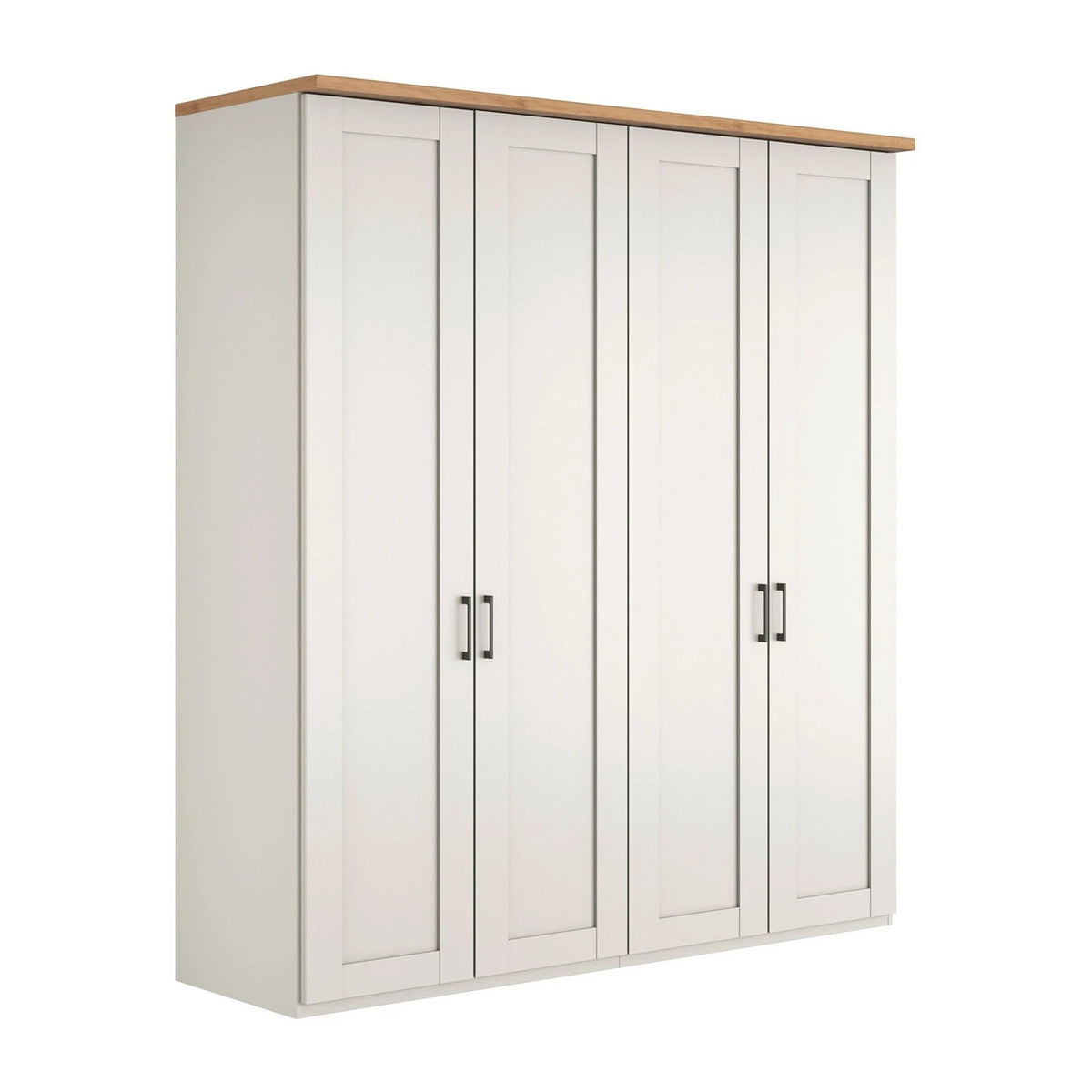 Wiemann truro 200cm Wide White 4 Door hinged Wardrobe with Oak Cornice and Panelled Doors