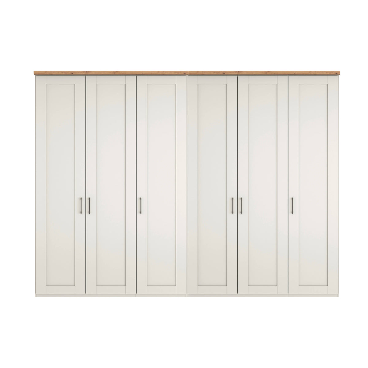 A six-door Wiemann Truro wardrobe or storage cabinet with white paneled doors and a natural wood top, shown against a plain white background.