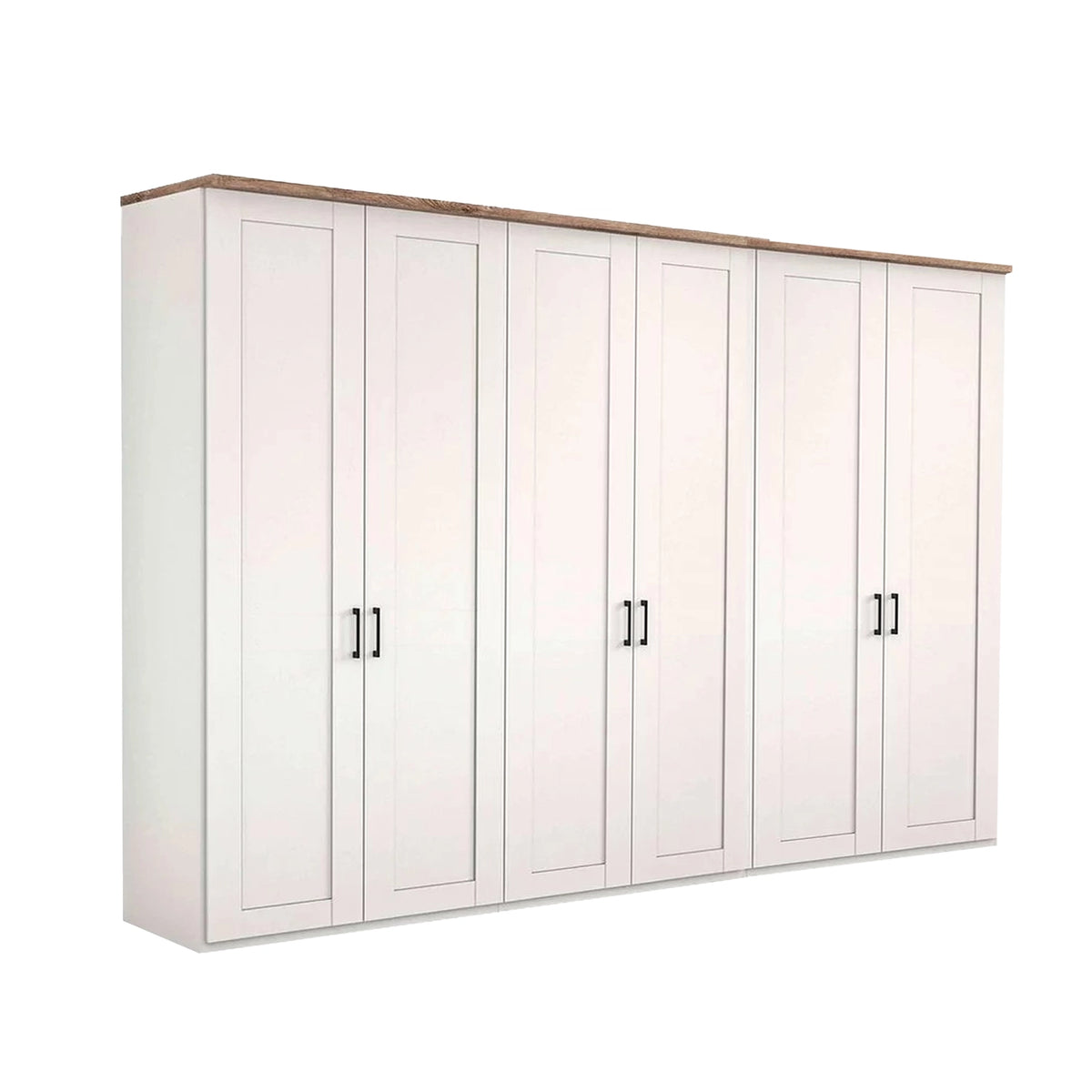A six-door Wiemann Truro wardrobe or storage cabinet with white paneled doors and a natural wood top, shown on a plain white background.
