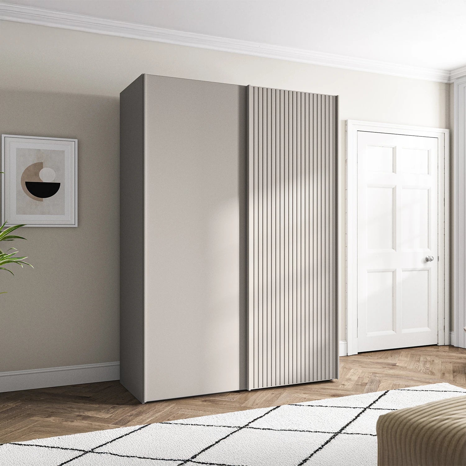 Wiemann Tulsa Daytona Pebble Grey Sliding Door Wardrobe with Decking on 1 door -W 150cm