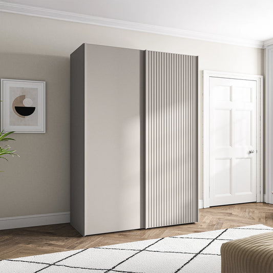 Wiemann Tulsa Daytona Pebble Grey Sliding Door Wardrobe with Decking on 1 door -W 150cm