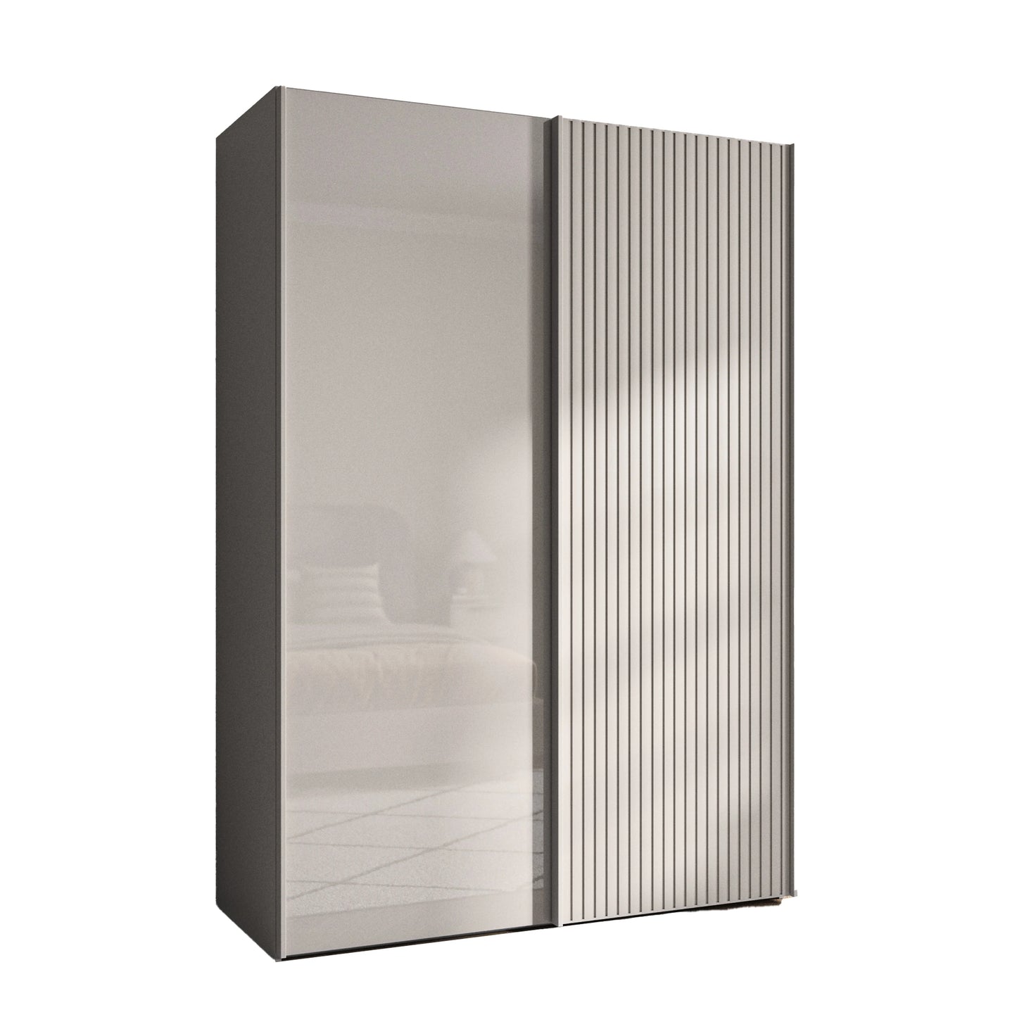 Tulsa Pebble Grey Glass & Slatted Sliding Wardrobe