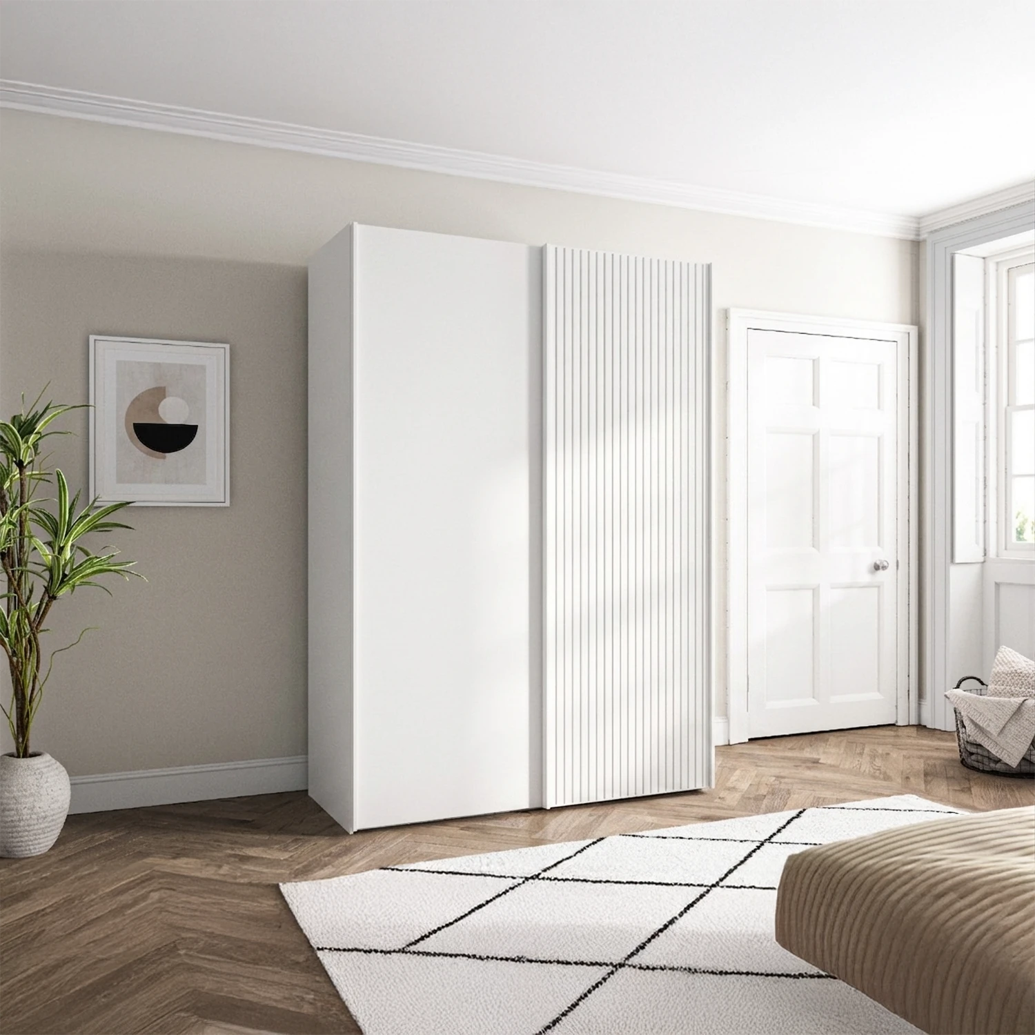 Wiemann Tulsa Small White Sliding Wardrobe with Decking width 150cm