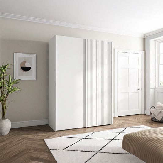 Wiemann Tulsa Small White Sliding Wardrobe with Decking width 150cm