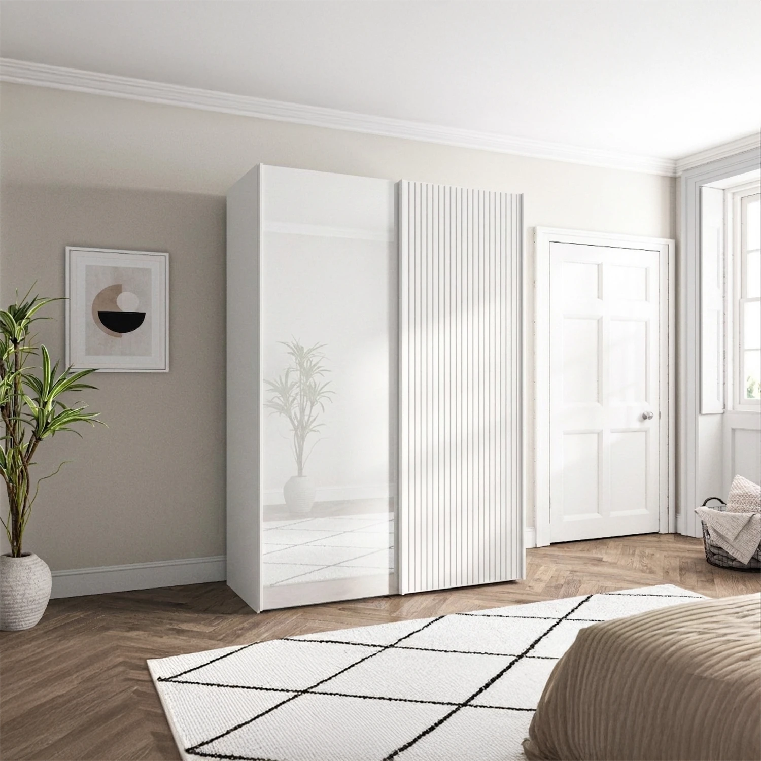 Wiemann Tulsa Small White Glass Sliding Wardrobe with Decking 