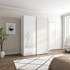 Wiemann Tulsa Small White Glass Sliding Wardrobe with Decking 