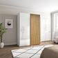 Wiemann Tulsa Small White Glass Sliding Wardrobe with Decking in Bianco Oak 