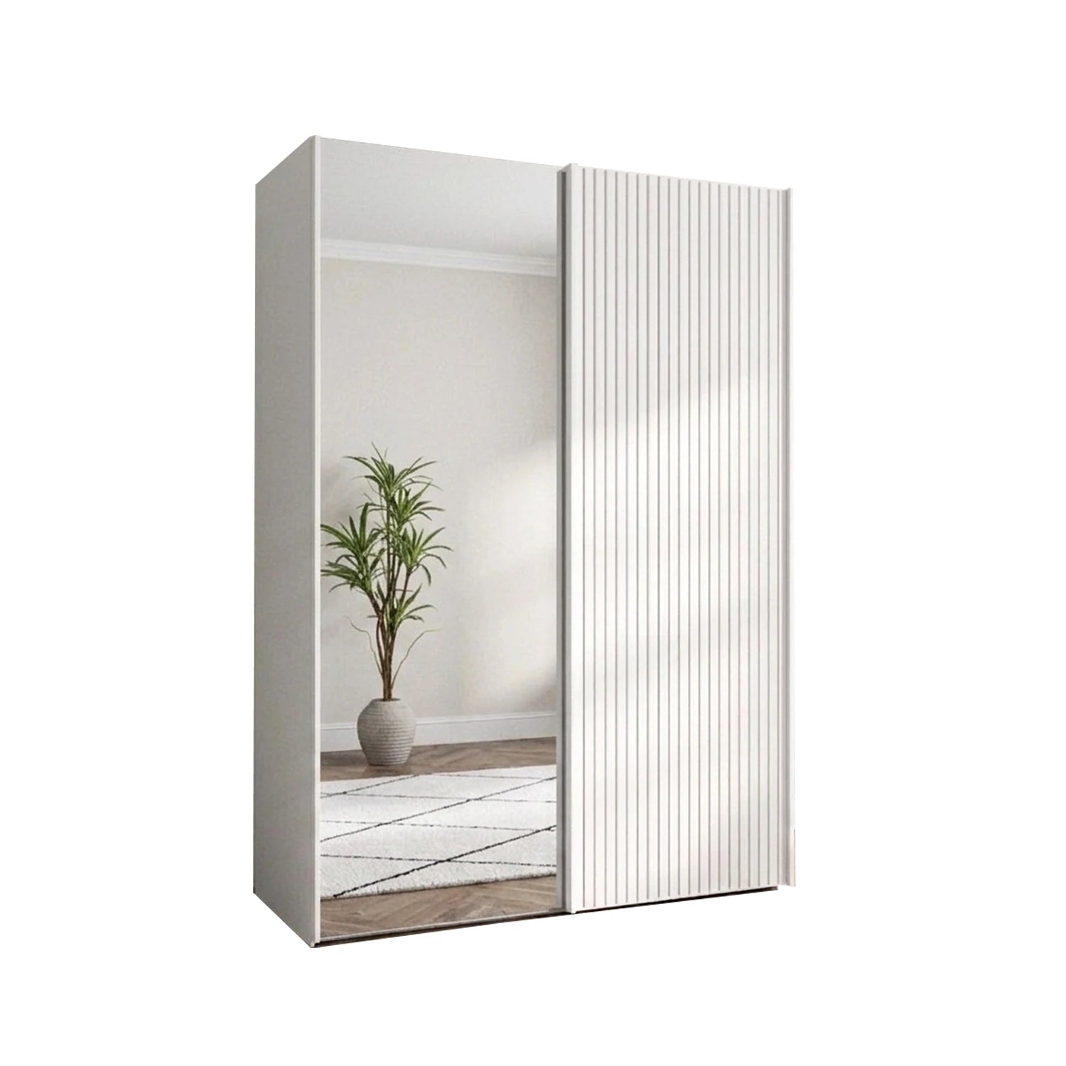 Wiemann Tulsa White Small 2 Door Sliding Wardrobe with Decking and Mirror Doors - Width 150cm