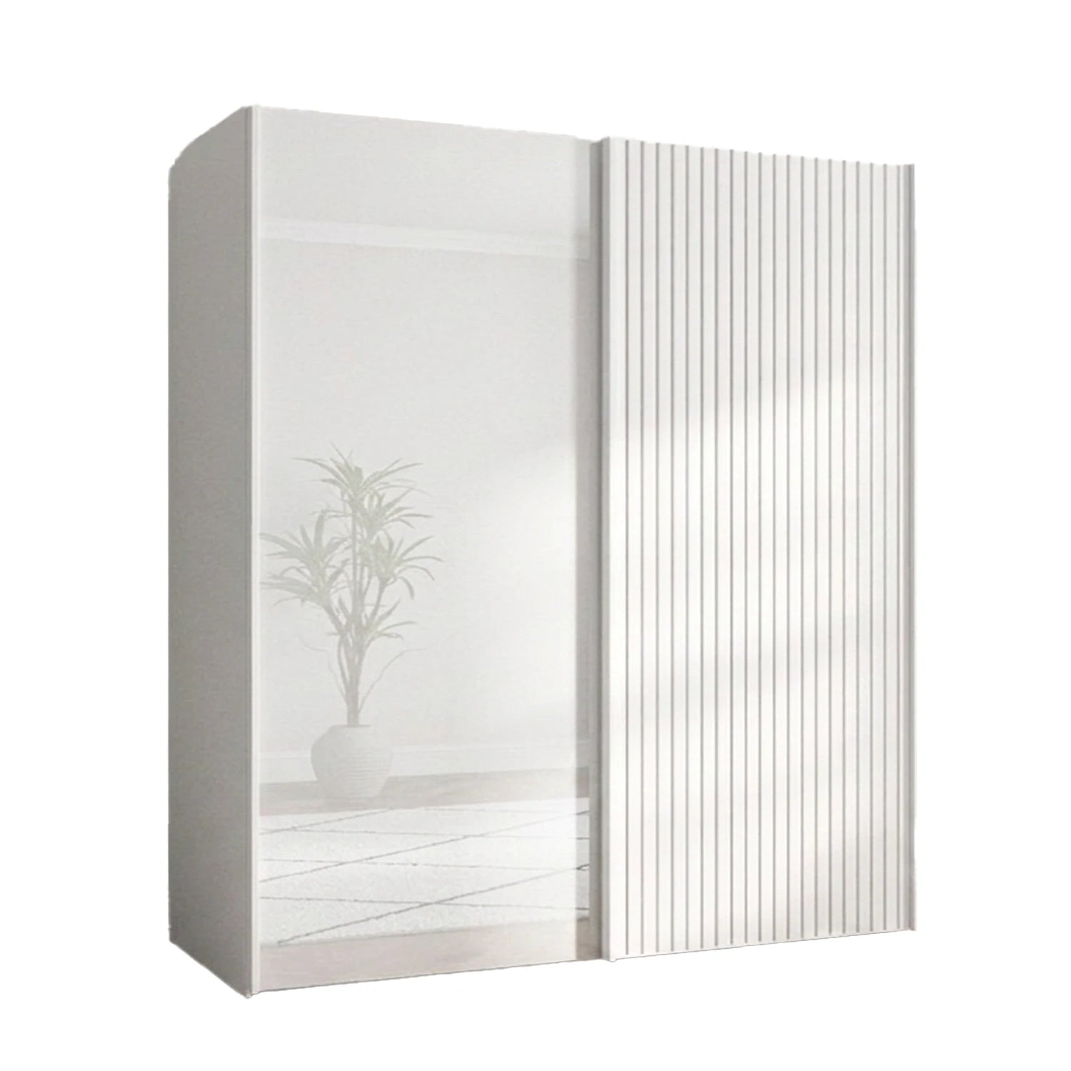 Wiemann Tulsa Small White Glass Sliding Wardrobe with Decking Width 200cm