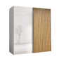 Two-tone wardrobe with white and wooden panels on a white background with 200cm