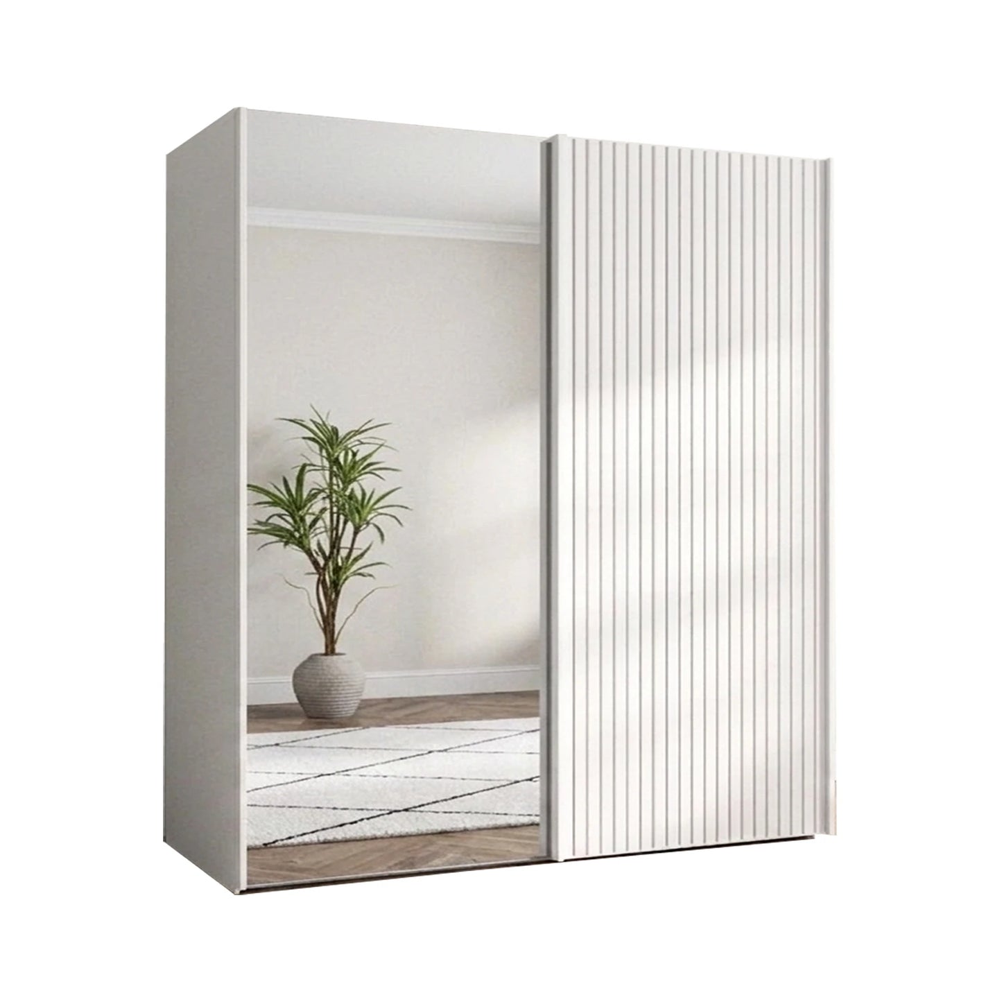 Wiemann Tulsa White 2 Door Sliding Wardrobe with Decking and Mirror Doors - Width 200cm