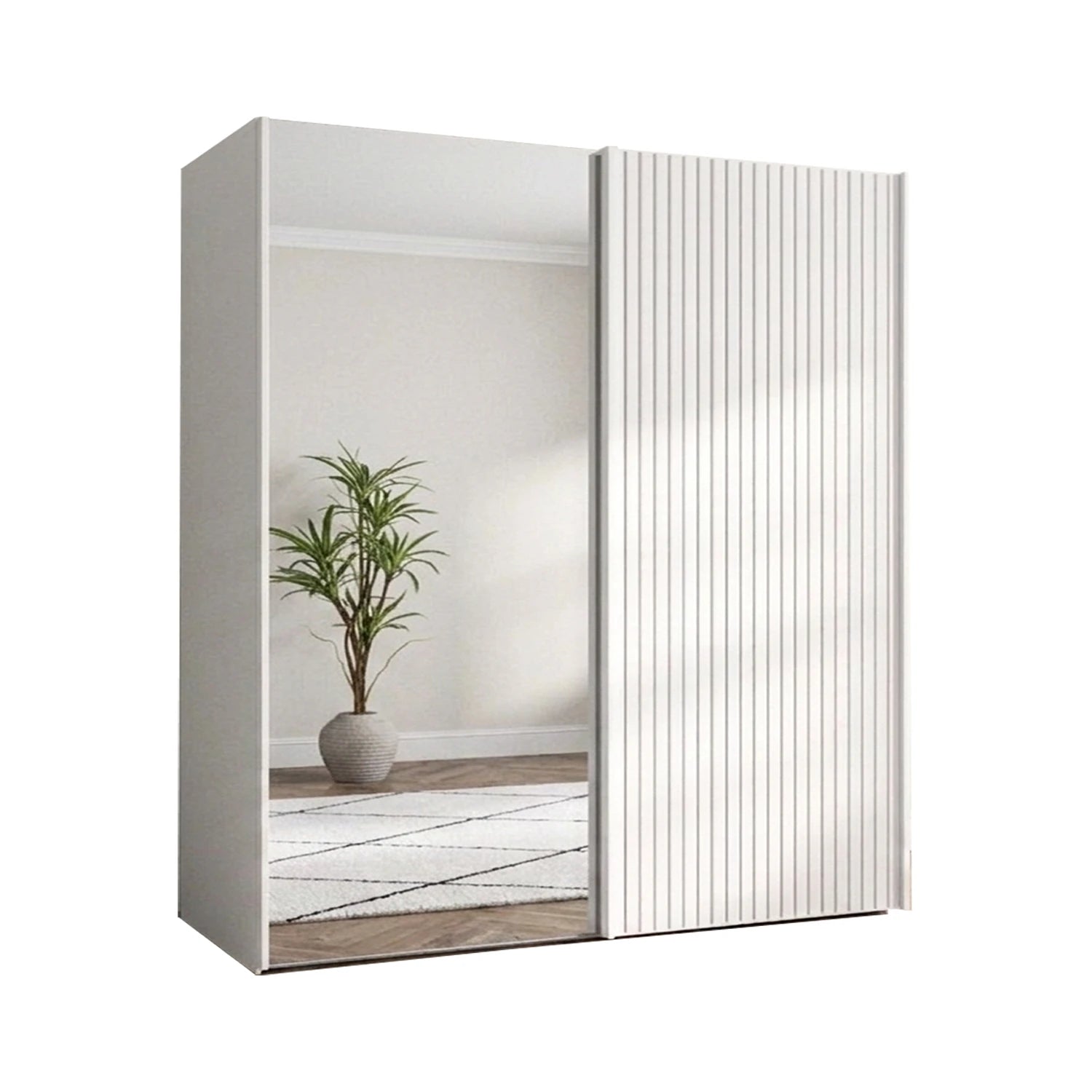 Wiemann Tulsa White 2 Door Sliding Wardrobe with Decking and Mirror Doors - Width 200cm