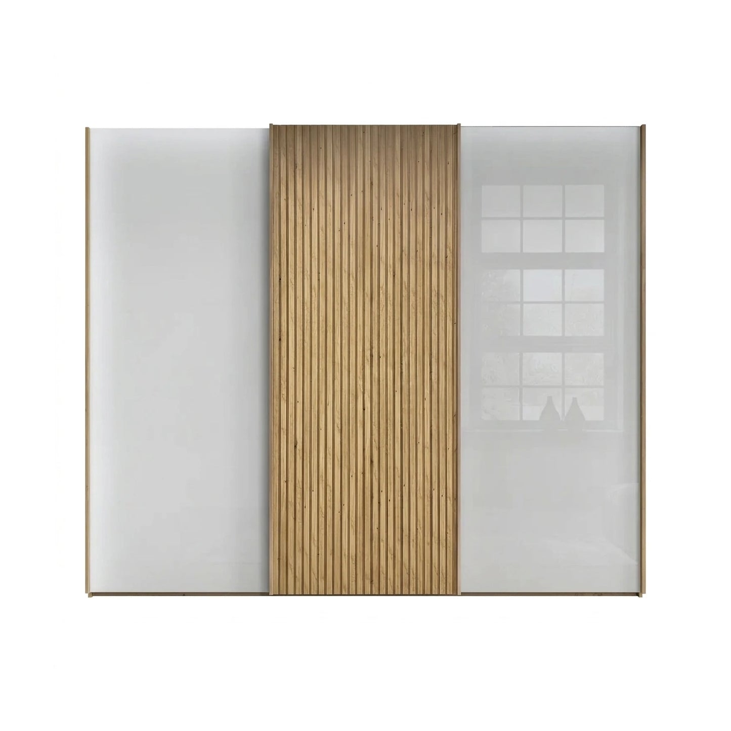 Tulsa 3 Door White Glass Sliding Door Wardrobe with Oak Decking