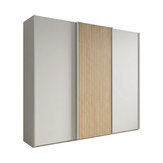 Tulsa 3 Door Decor Champagne Sliding Door Wardrobe with Oak Decking