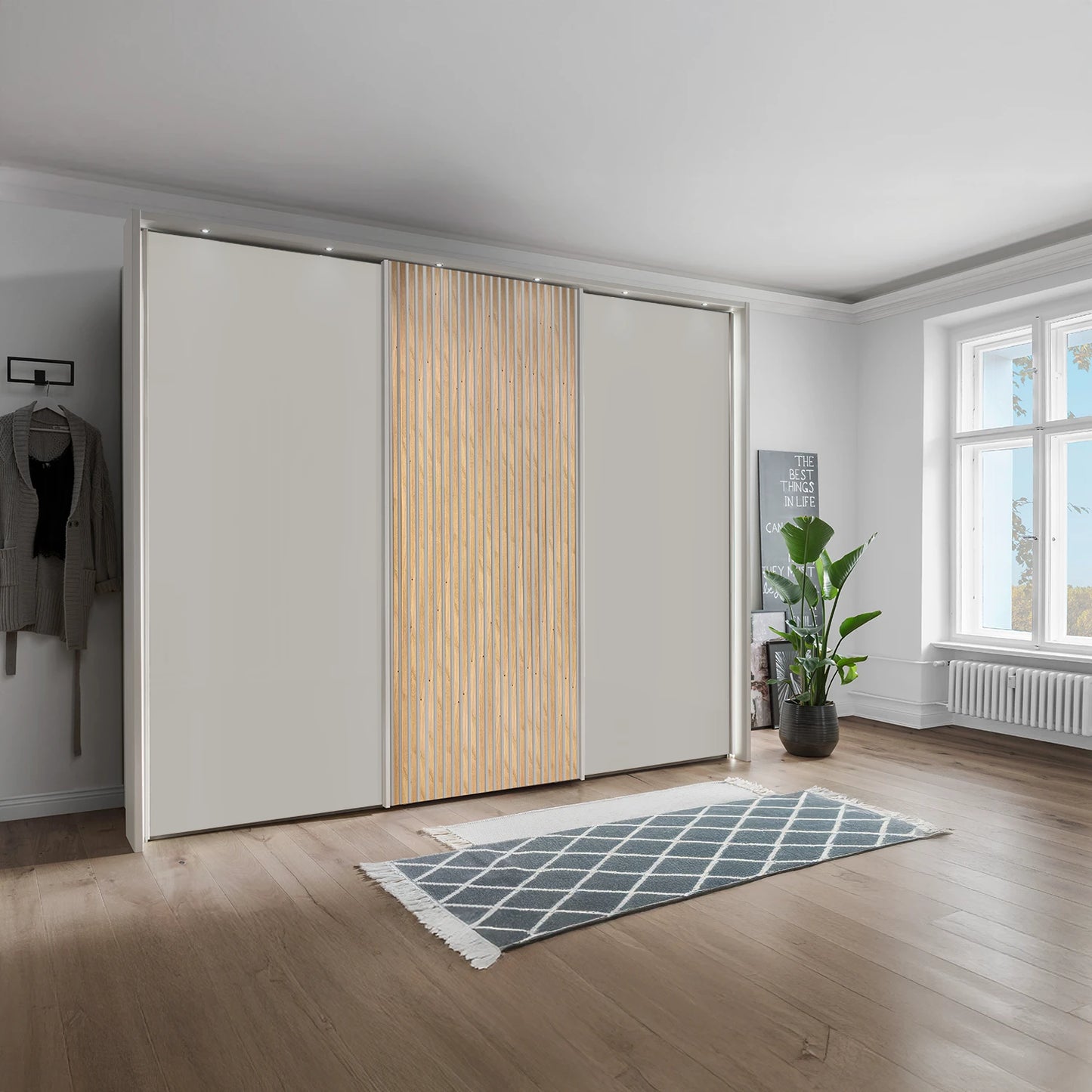 Tulsa 3 Door Decor Champagne Sliding Door Wardrobe with Oak Decking