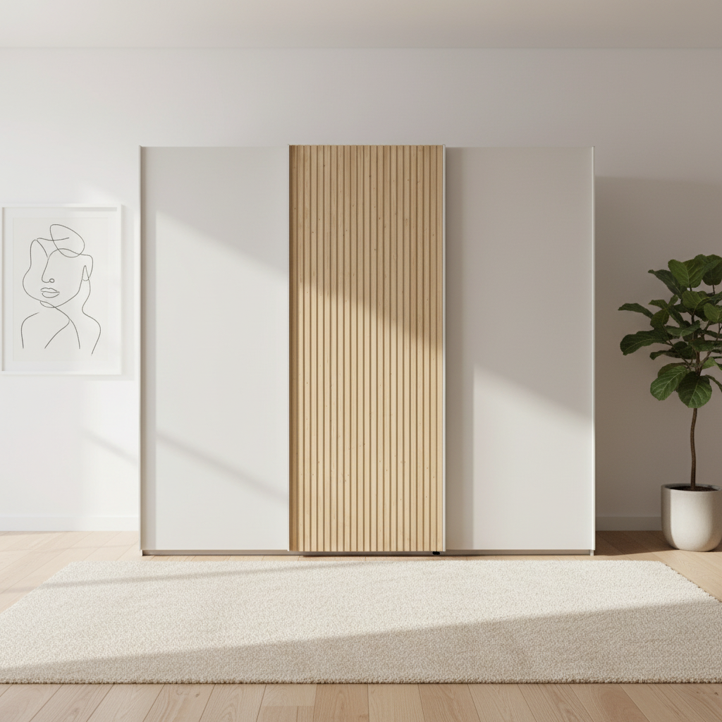 Tulsa 3 Door Decor Champagne Sliding Door Wardrobe with Oak Decking
