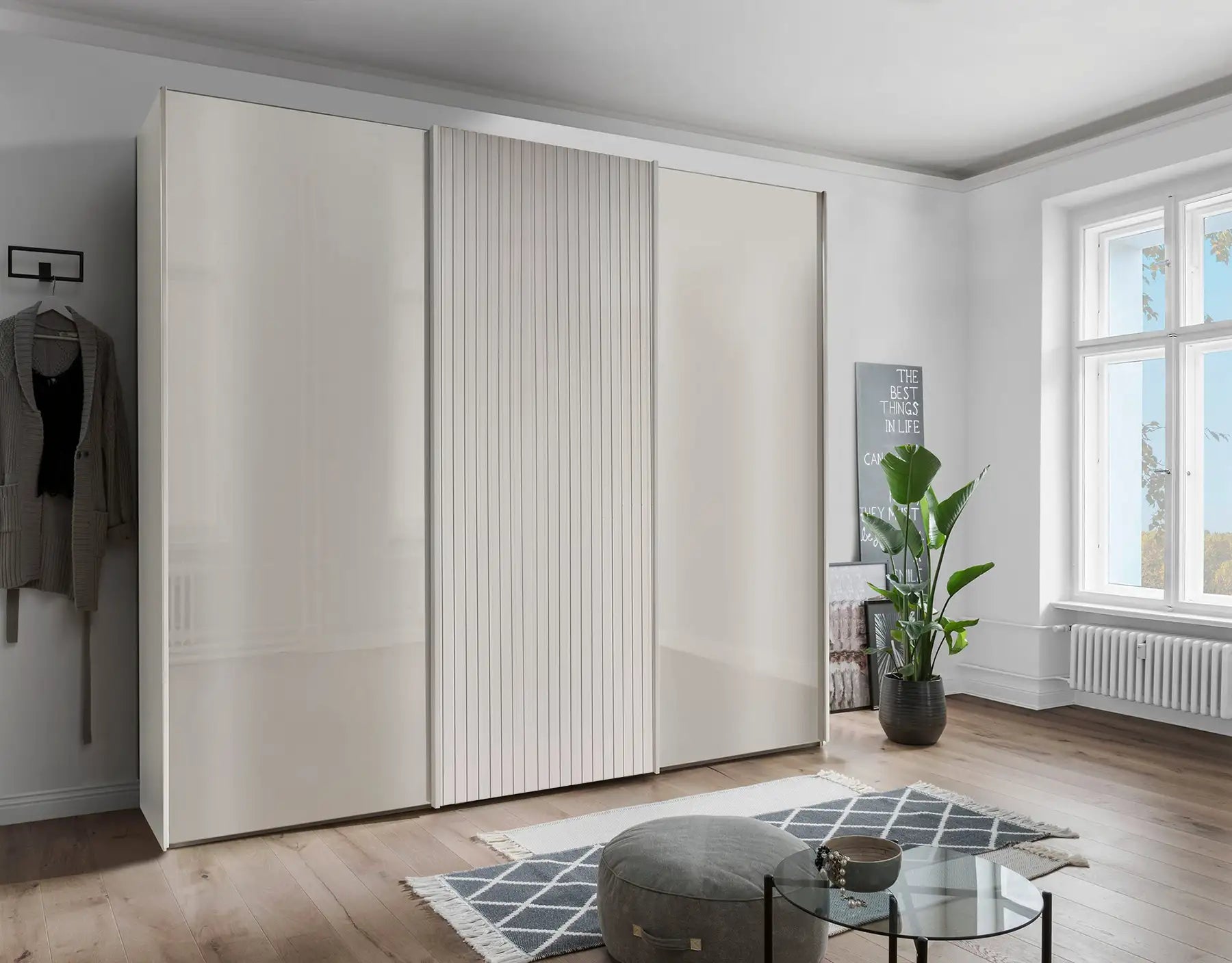 Tulsa 3 Door Champagne Glass Sliding Door Wardrobe with Decking 