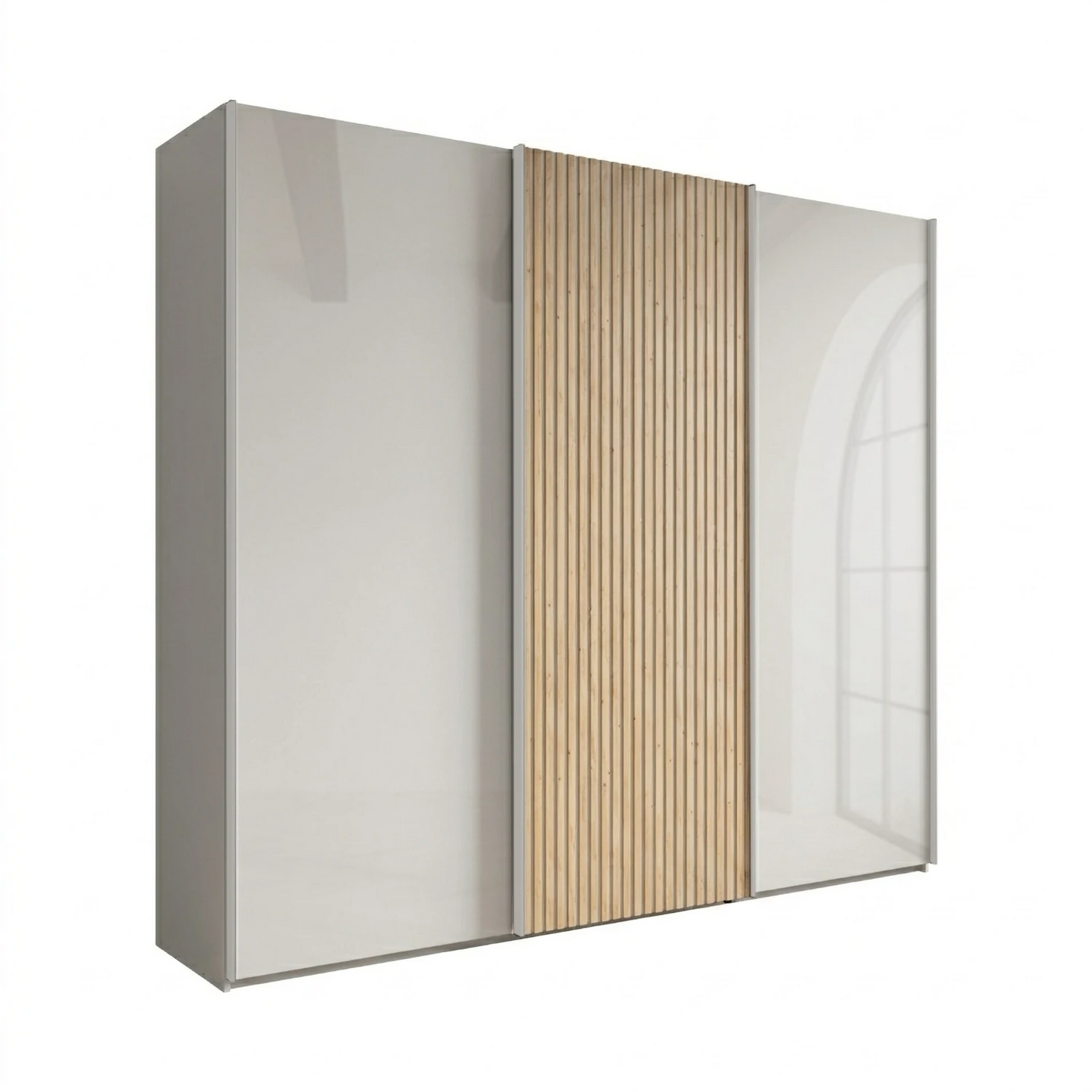 Tulsa 3 Door Champagne Glass Sliding Door Wardrobe with Decking
