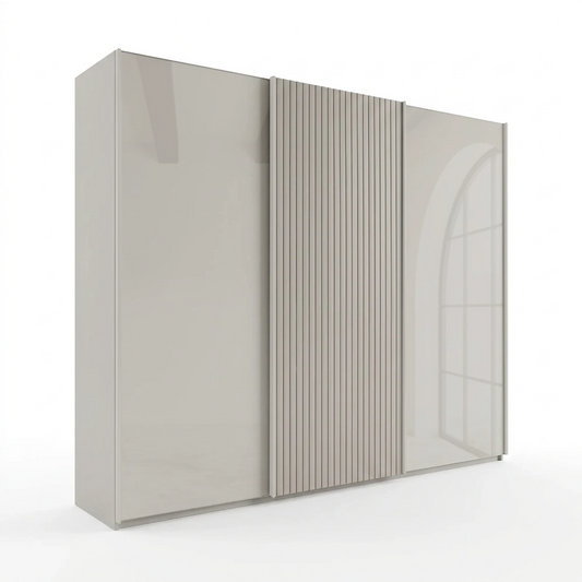 Tulsa 3 Door Champagne Glass Sliding Door Wardrobe with Decking