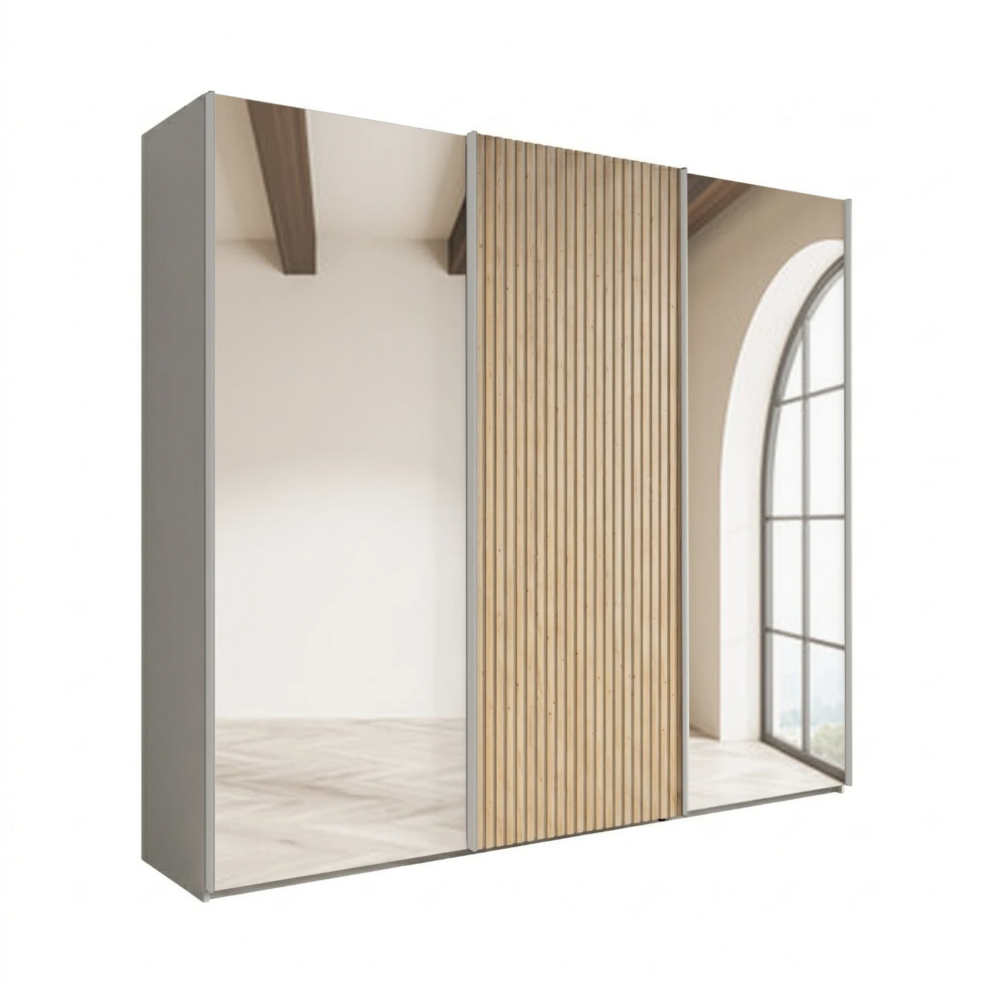 Tulsa Large 3 Door Wardrobe With Mirror and Decking Door