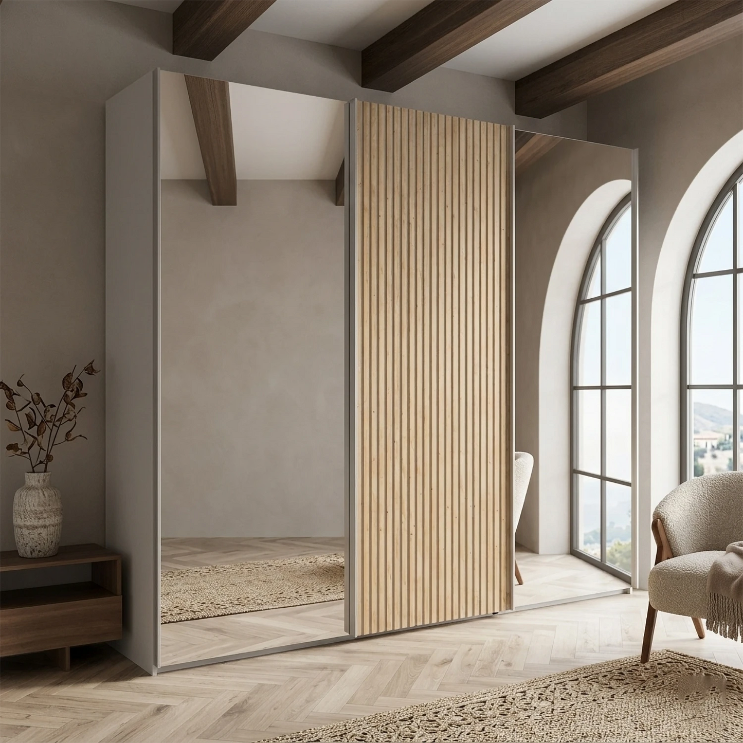 Tulsa Large 3 Door Wardrobe With Mirror and Decking Door