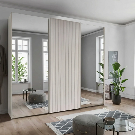 Tulsa Large 3 Door Wardrobe With Mirror and Decking Door