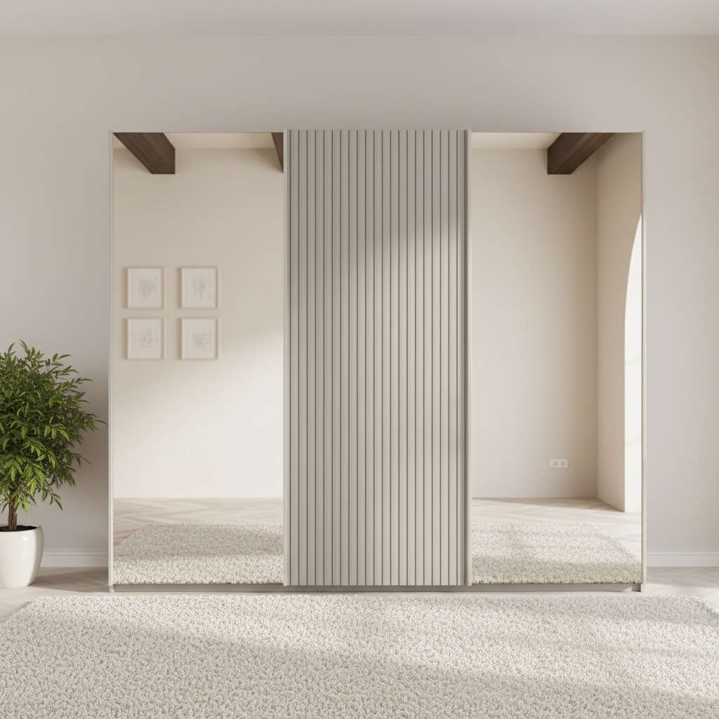 Tulsa Large 3 Door Wardrobe With Mirror and Decking Door