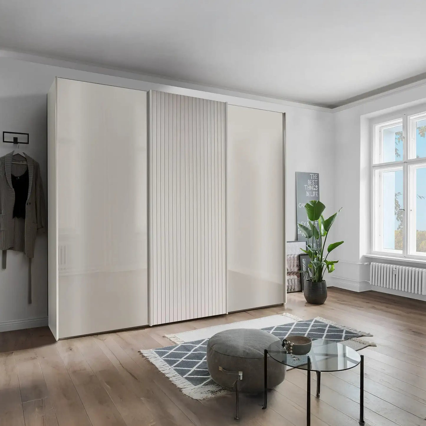 Tulsa 3 Door Champagne Glass Sliding Door Wardrobe with Decking