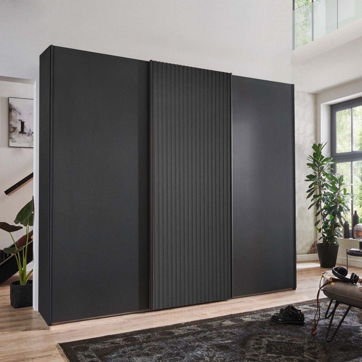 Tulsa 3 Door Graphite Sliding Door Wardrobe with Decking - Free Assembly
