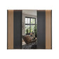 Wiemann Tulsa 3 door 250cm Wide graphite sliding wardrobe featuring integrated slatted decking panel in same colour and a full-length mirrored central door in a modern bedroom setting.