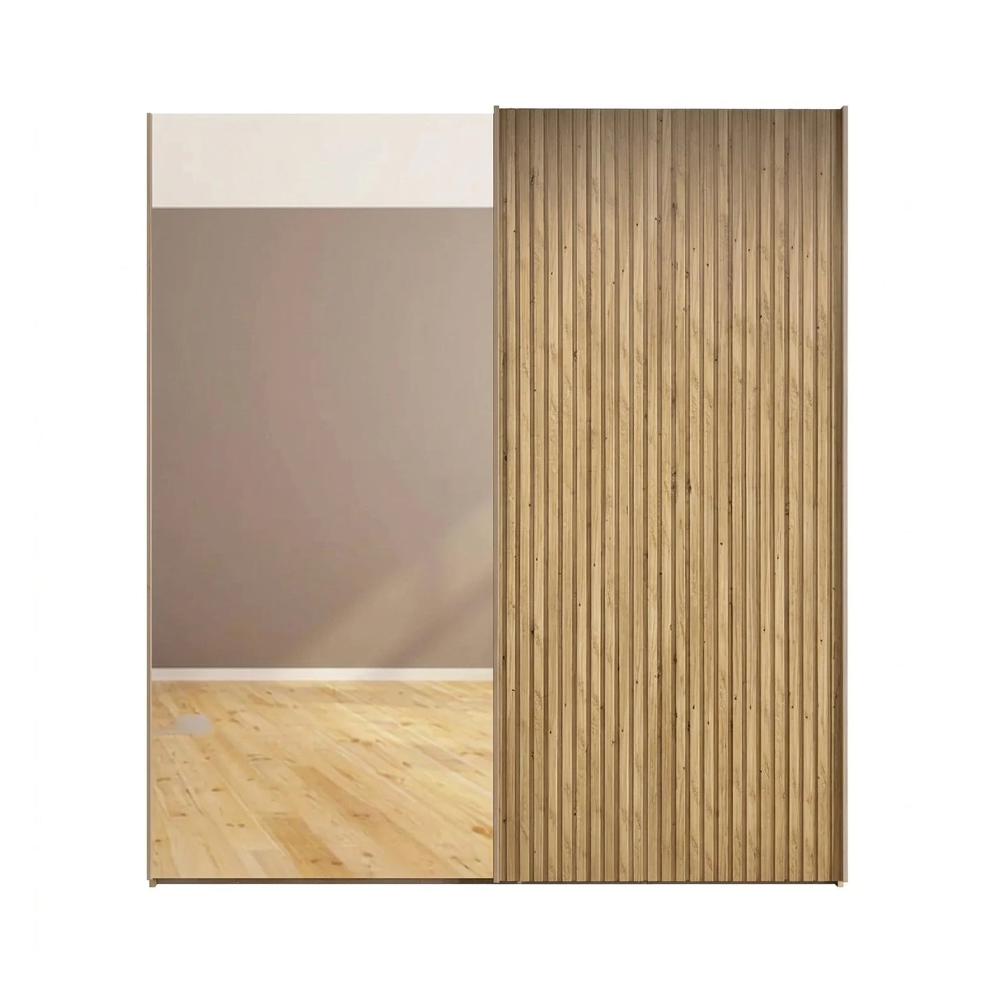 Tulsa Bianco Oak Double Freestanding Mirrored Wardrobe