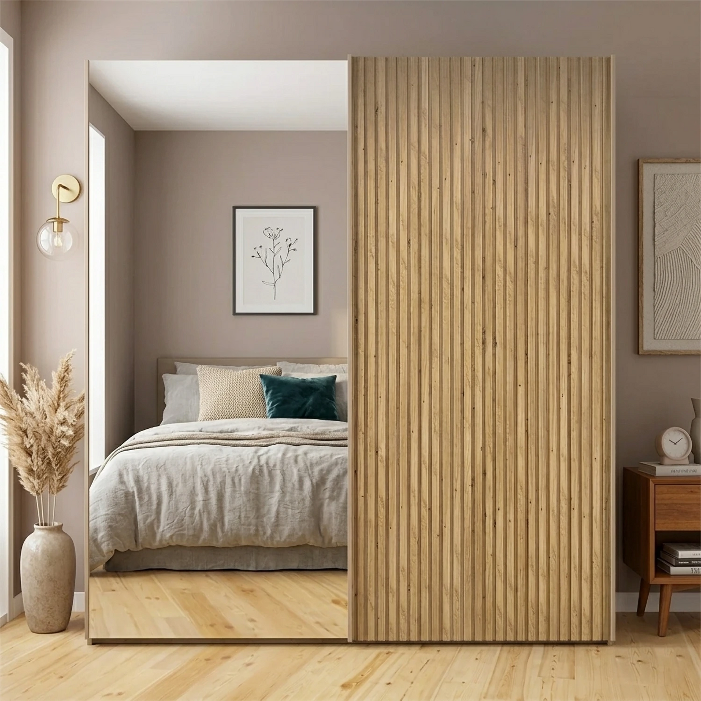 Tulsa Bianco Oak Double Freestanding Mirrored Wardrobe