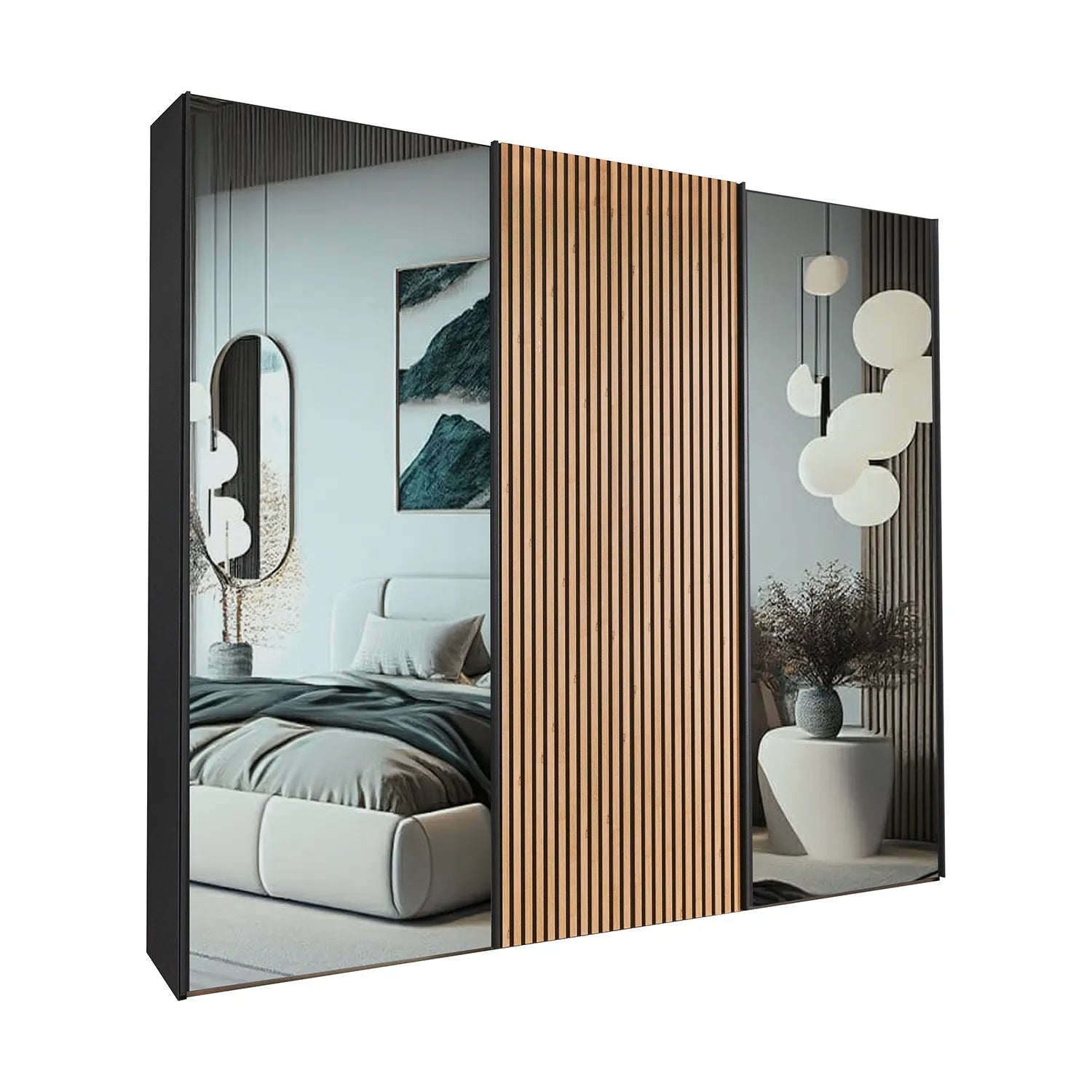 Tulsa Graphite Large 3 Door Wardrobe With Mirror and Decking Door 