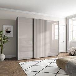 Tulsa Pebble Grey Glass 3 Door Sliding Wardrobe with Decking