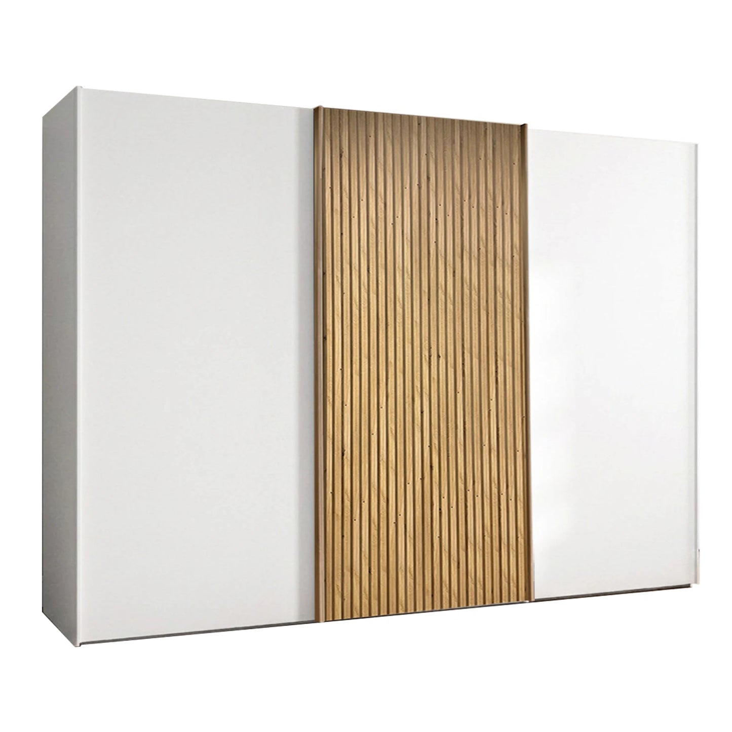 Wiemann Tulsa White 3 Door Sliding Wardrobe with Oak Decking on the Middle Door , width 300cm