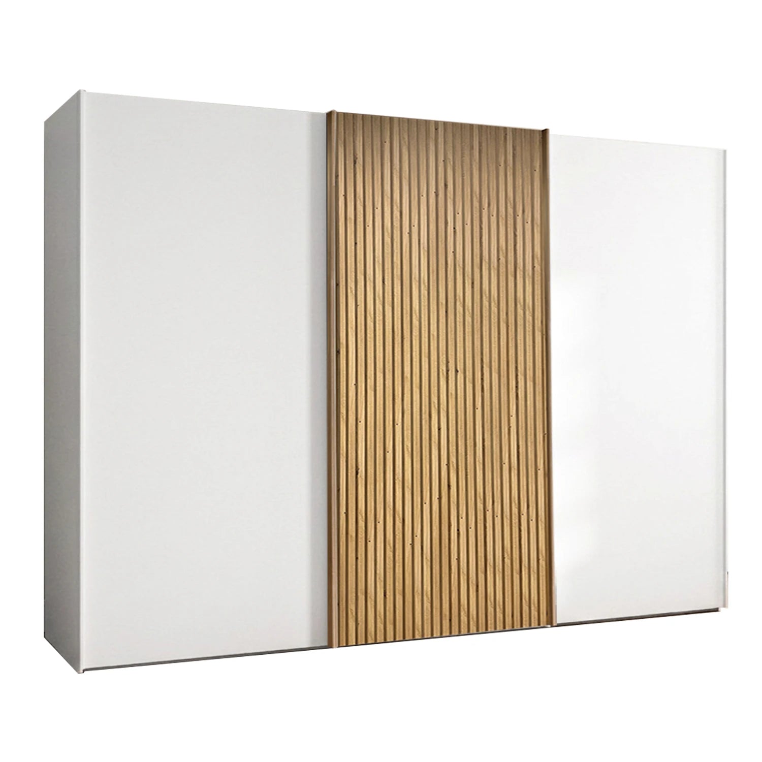 Wiemann Tulsa White 3 Door Sliding Wardrobe with Oak Decking on the Middle Door , width 300cm