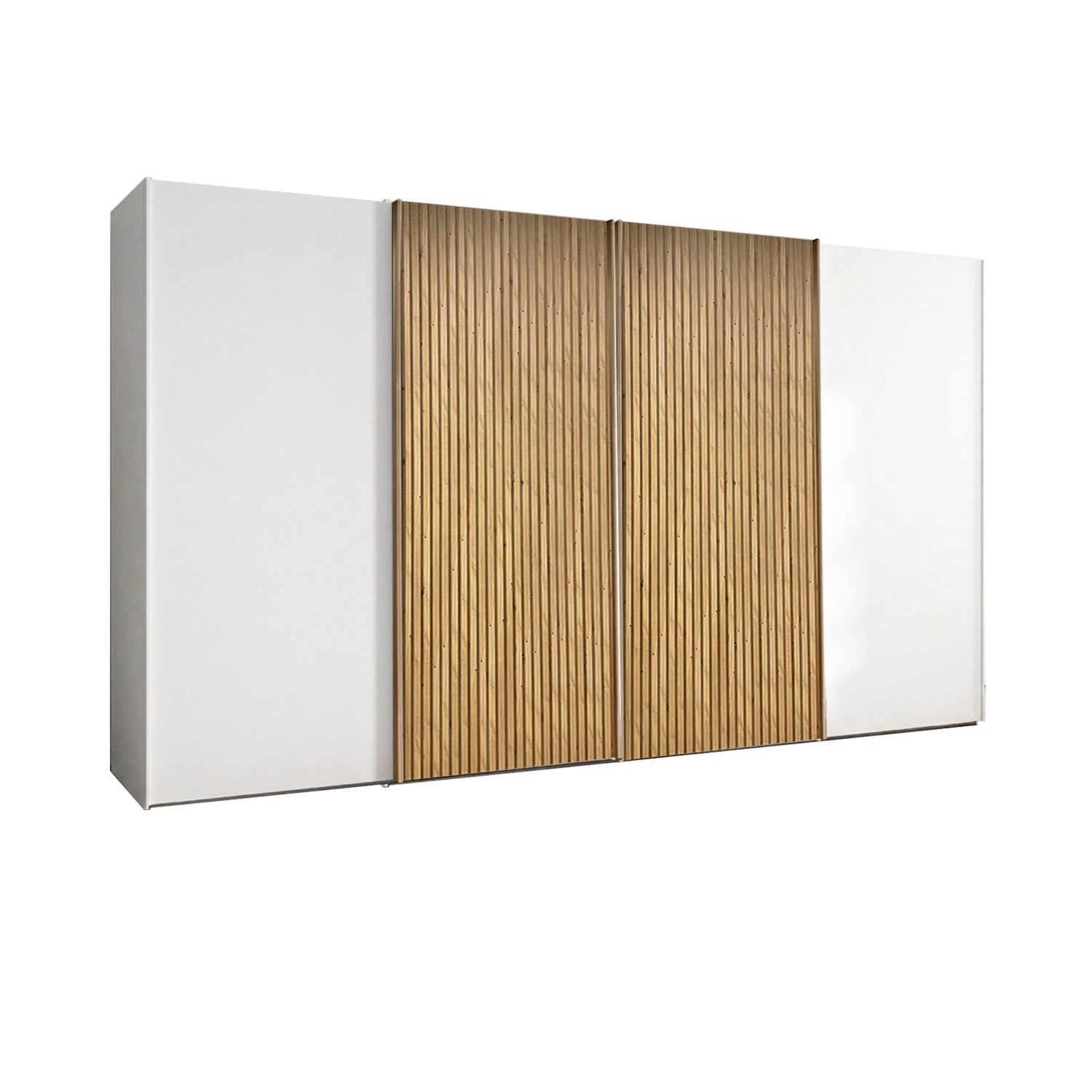 Wiemann Tulsa White 4 Door Sliding Wardrobe with Oak Decking on the Middle Door , Width 400cm