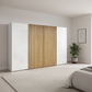 Wiemann Tulsa White Glass 4 Door Sliding Wardrobe with Oak Decking on Middle  Door - Width 400cm