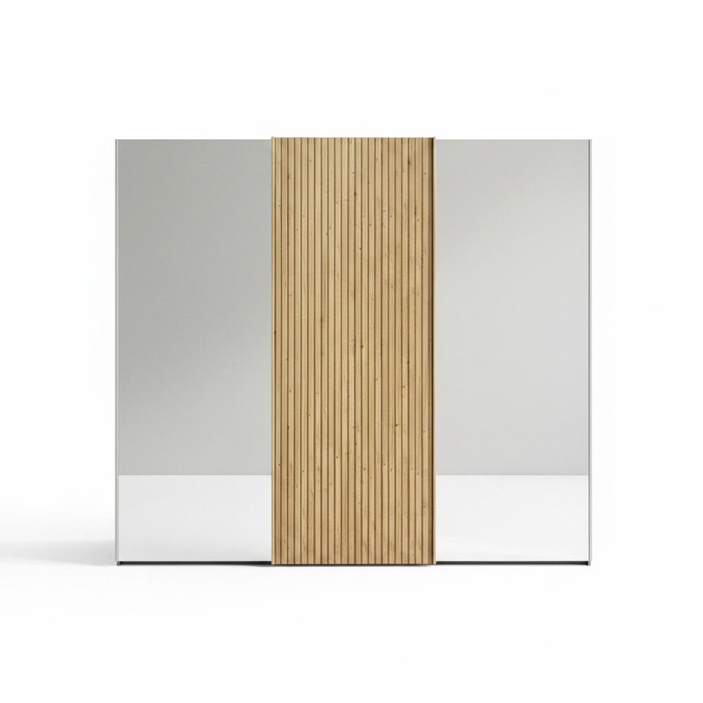 Wiemann Tulsa 250cm 3 Door Siding wardrobe with Mirror and Oak Decking front
