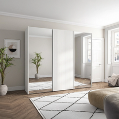 Wiemann Tulsa White 3 Door Sliding Wardrobe with White Decking and Mirror Doors 