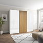 Wiemann Tulsa White Glass 3 Door Sliding Wardrobe with Oak Decking on Middle  Door - Width 250cm