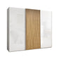 Wiemann Tulsa Large White Glass  Sliding Wardrobe with Oak Decking on Middle  Door - Width 280cm
